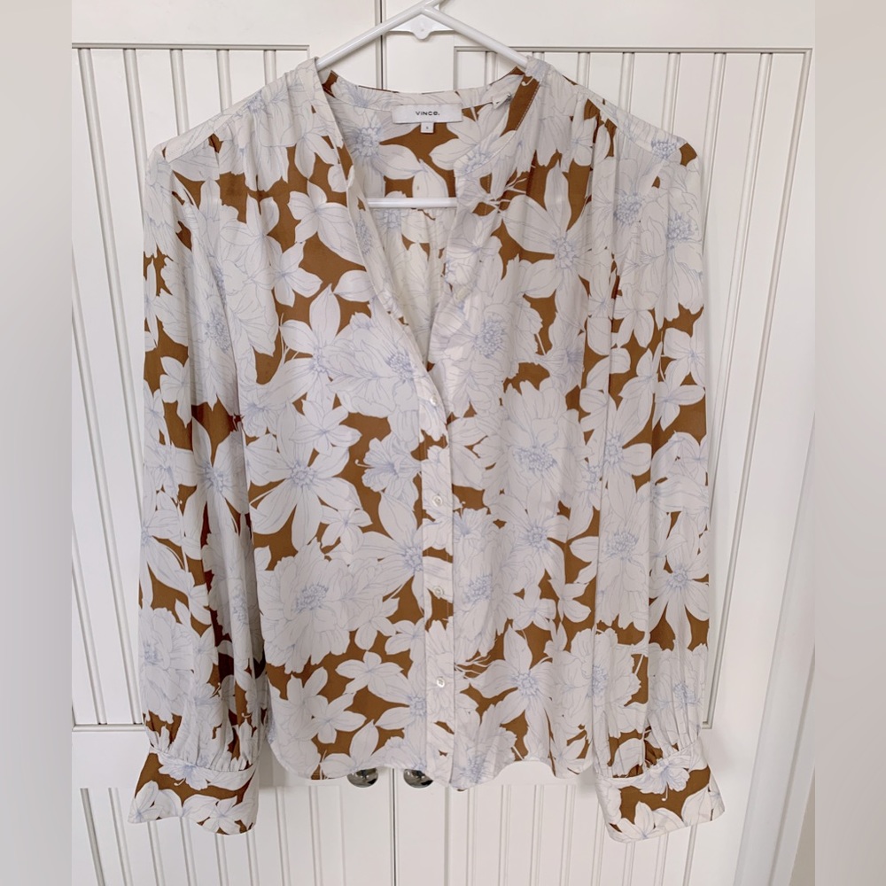 Vince Floral Silky Button Down